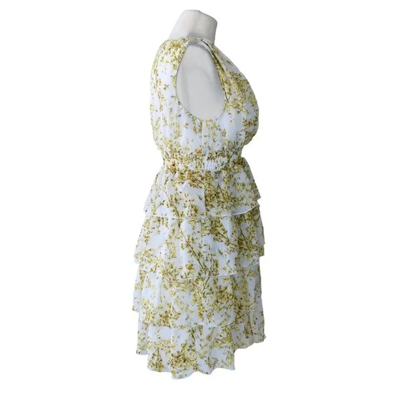 H&M || Multi Tiered Chiffon Flowy Dress Yellow Wildflowers Size 6 Prairie - Picture 2 of 9